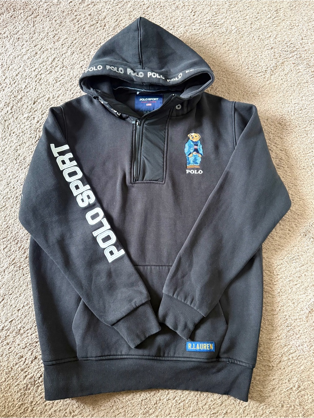 Polo Sport Black Hoodie with Polo Bear Size -2xL Can fit to Large